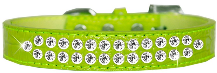 Two Row Clear Jewel Croc Dog Collar Lime Green Size 20